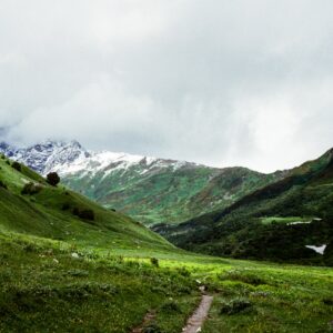 Hiker in a Green Valley